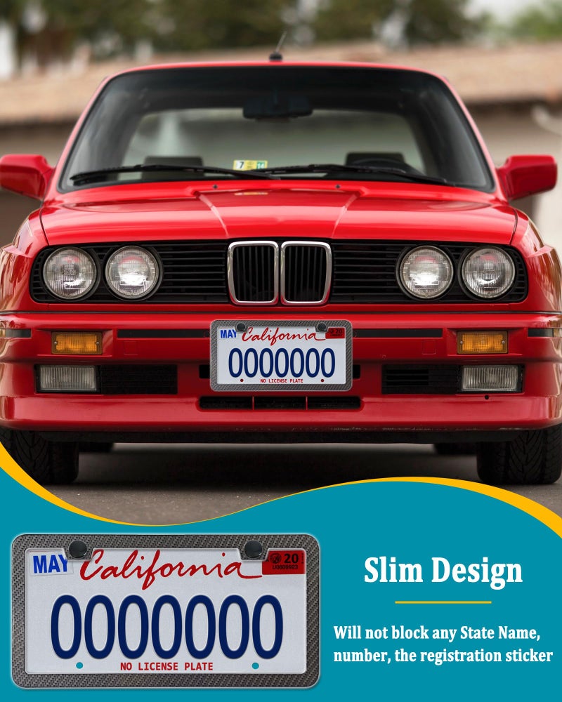 Aootf License Plate Frames Carbon Fiber- 2 Pack Black Aluminum Metal Car Tag Holders Printing Carbon Fiber Pattern & Screw Kits, Slim Standard Size for USA Car (2 Hole) - Image 5